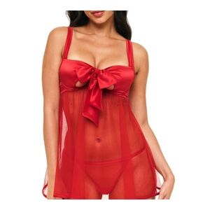 NWOT Bessima Adore Me Bow Red Sheer Babydoll Lingerie 2X Red